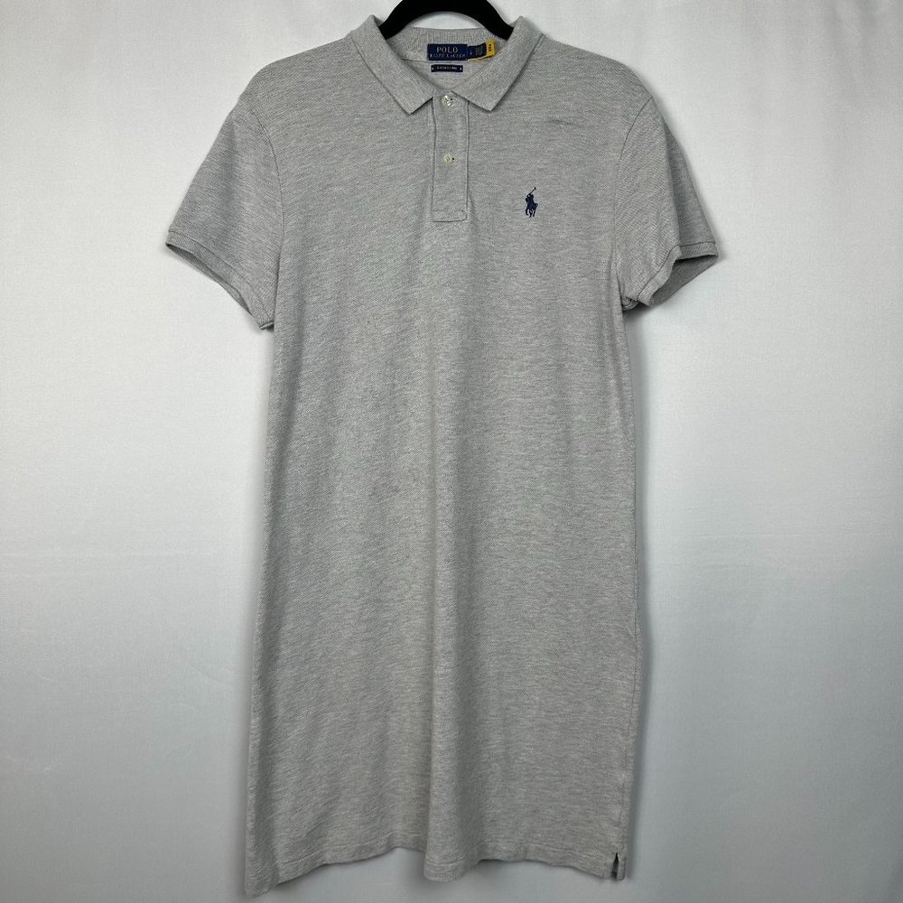 Polo Ralph Lauren Heather Grey Cotton Mesh Mini Polo Shirt Dress, Size Large